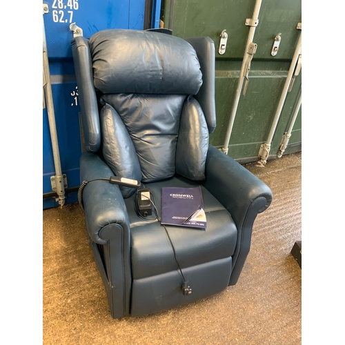 981 - Reclining Blue Leather Rise and Fall Chair