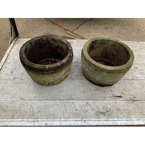 32 - 2x Concrete Garden Barrel Planters