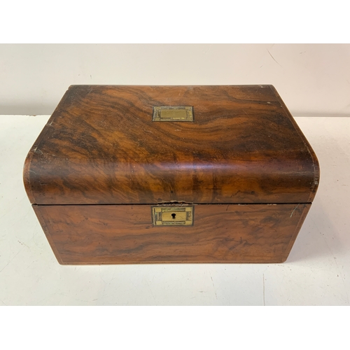 112 - Victorian Mahogany Jewellery Box and contents - sewing