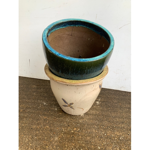 73 - 2x Glazed Planters - One Damaged