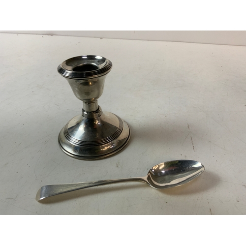 819F - Silver Candlestick and Teaspoon