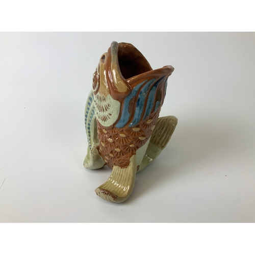 56 - C H Brannam, Barum N.Devon Slipware Art Pottery Grotesque Fish Jug - 16cm High