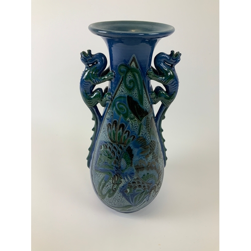 37 - Barnstaple Art Pottery - C H Brannam Frederic Braddon Dragon Handle Vase - 44cm High - From the Coll... 