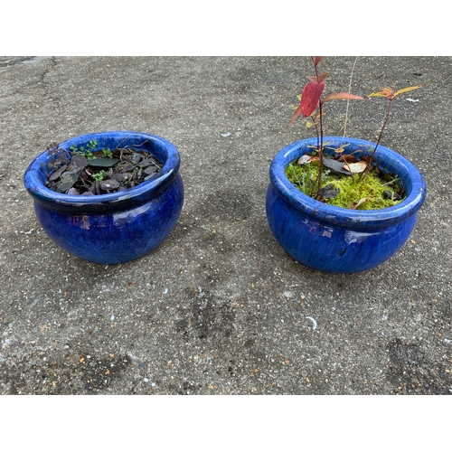 87 - Pair of Blue Glazed Planters