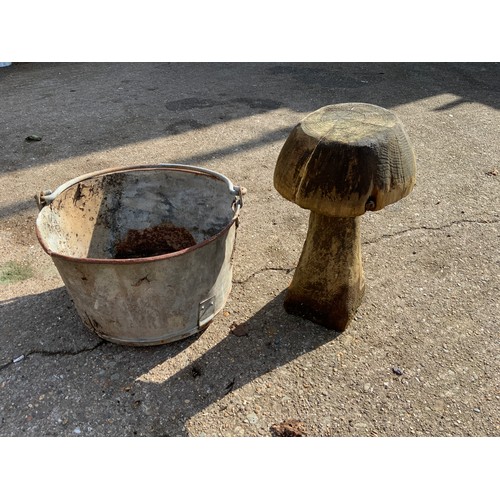 16 - Galvanised Bucket and Garden Mushroom