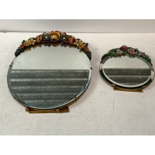 312 - 2x 1920/30s Barbola Mirrors, Easel Backed - Largest 42cm High