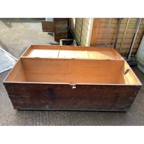 750 - Large Metal Bound Pine Box - 153cm x 55cm x 60cm