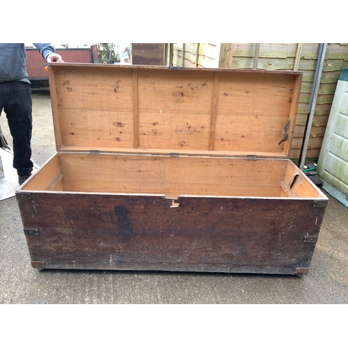 750 - Large Metal Bound Pine Box - 153cm x 55cm x 60cm