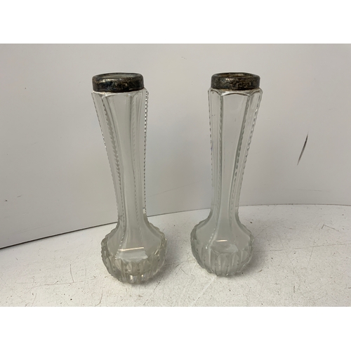 927 - Pair of Silver Rimmed Vases