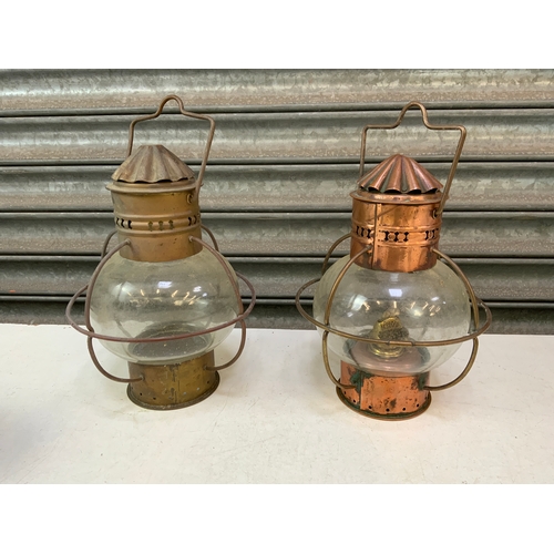 1022 - Vintage Wedge Copper Onion Hanging Oil Lamp and One Other