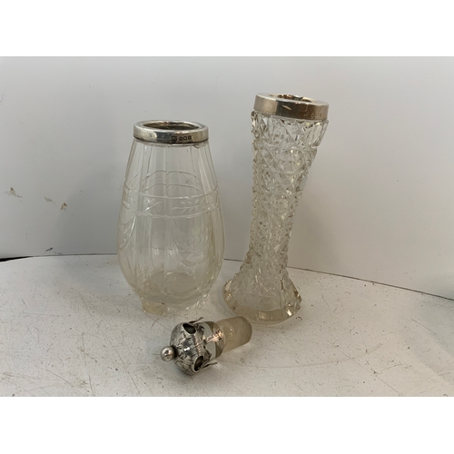 889 - 2x Silver Topped Vases and Unmarked Wine Stopper