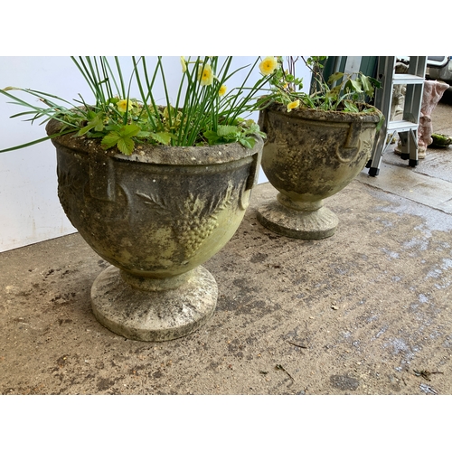 126 - Pair of Concrete Urn Planters - 50cm High