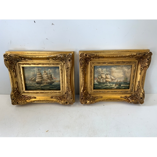 910 - 2x Gilt Framed Albert Hess Paintings - Sailing Ships