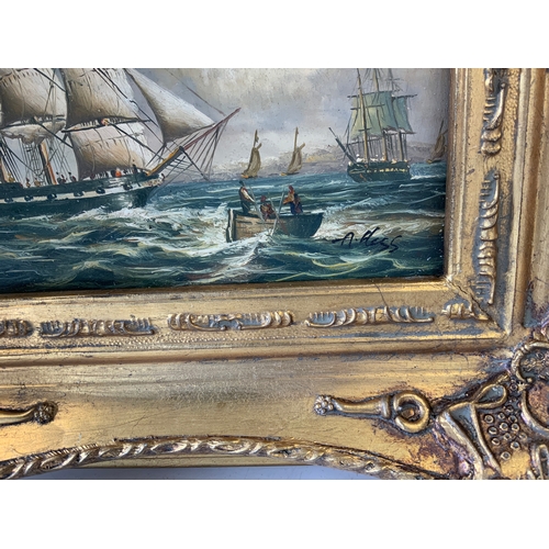 910 - 2x Gilt Framed Albert Hess Paintings - Sailing Ships