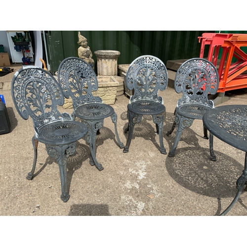 180A - Aluminium and Cast Iron Table and 4x Chairs