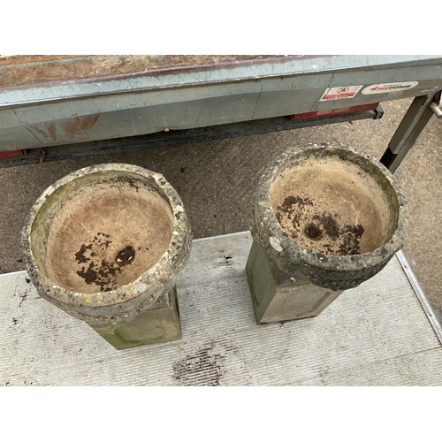 50 - Pair of Concrete Urn Planters on Pedestals