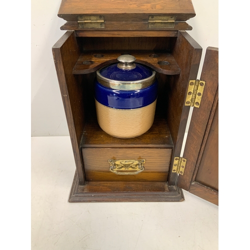 211 - Smokers Cabinet with Silver Mounted Doulton Jar