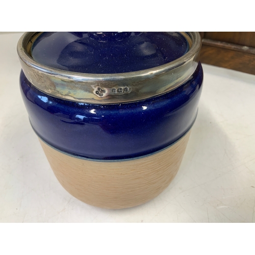 211 - Smokers Cabinet with Silver Mounted Doulton Jar