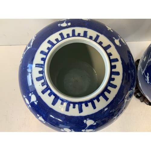 764 - Pair of Large Blue and White Ginger Jars on Stands