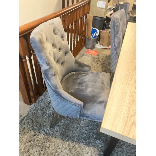 200C - Modern Table with 4x Grey Button Back Upholstered Chairs