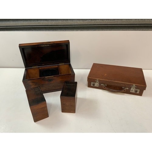 218 - Rosewood Sarcophagus Tea Caddy and Vintage Case