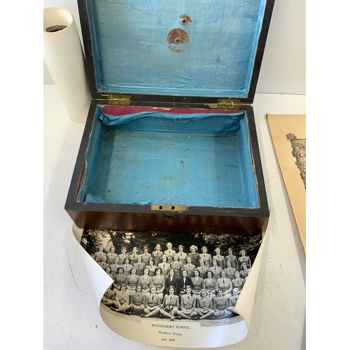 340 - Jewellery box and contents , Art Postcards and Westonbirt School Photos 1949