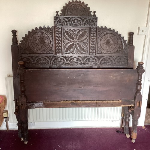 122A - Carved Oak Bed Head and Foot Board