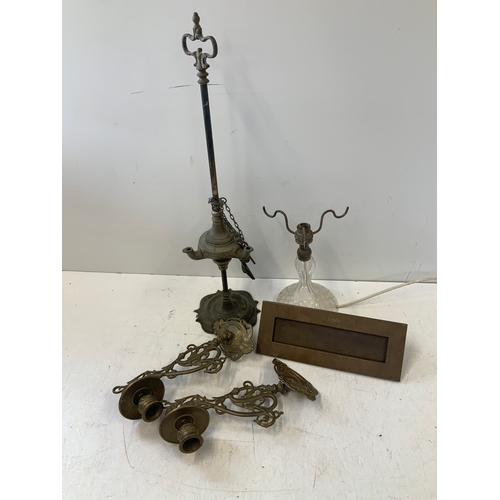 176 - Brass Letter Plate Candle Sconces etc