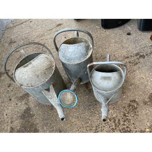 69 - 3x Galvanised Watering Cans