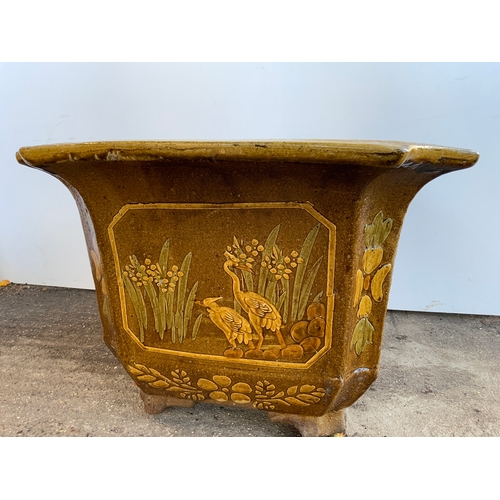 34 - Large Glazed Garden Planter with Chinese Decoration