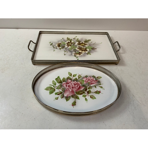 533 - 2x Silver Plated Galleried Trays