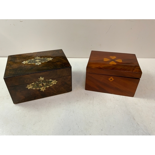 929 - 2x Inlaid Wooden Sewing Boxes