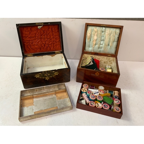 929 - 2x Inlaid Wooden Sewing Boxes