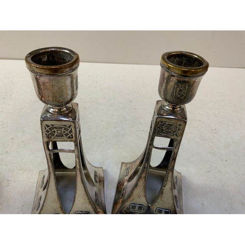 570B - Pair of Heavy Silver Plated Candlesticks and Pair of Art Deco Candlesticks