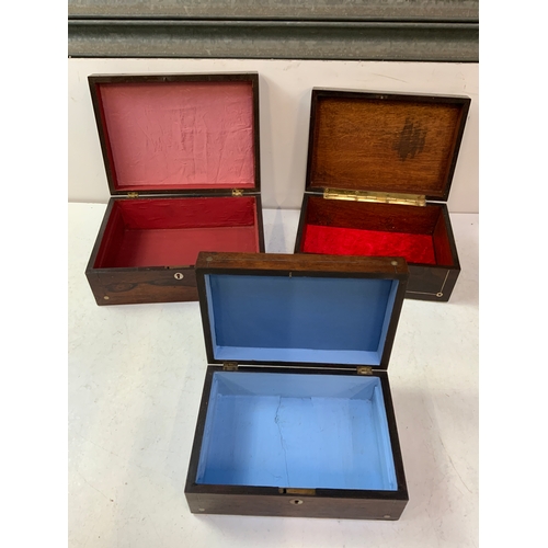 696 - 3x Wooden Boxes with Mother of Pearl Inlay