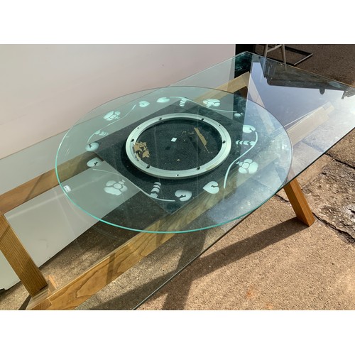 984 - Modern Glass Top Dining Table with Lazy Susan