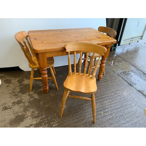 826 - Pine Table and 3x Chairs