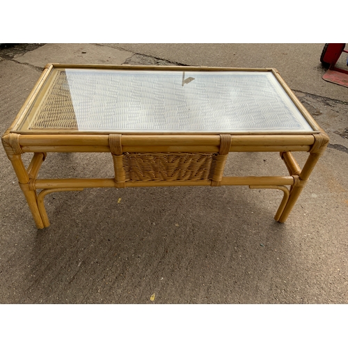 114 - Glass Topped Wicker Coffee Table