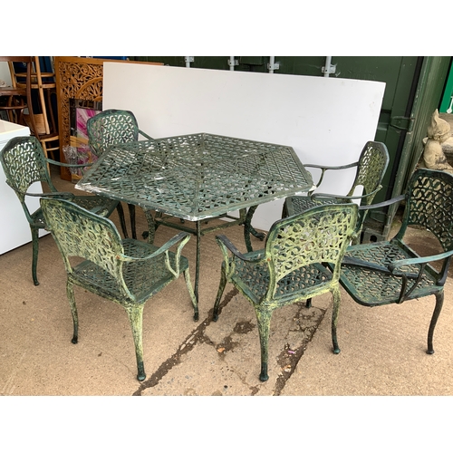 65 - Good Quality Garden Table and 6x Chairs - One Chair Leg Requires Repairing