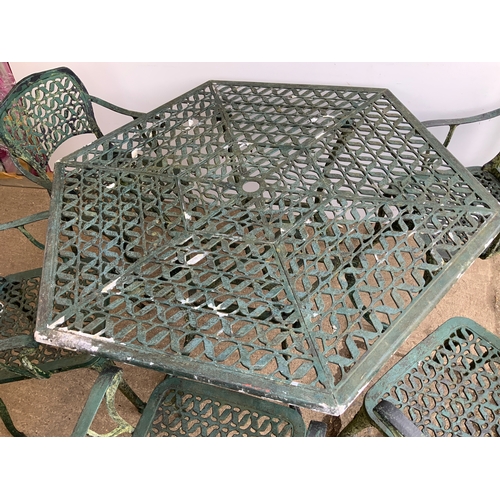 65 - Good Quality Garden Table and 6x Chairs - One Chair Leg Requires Repairing