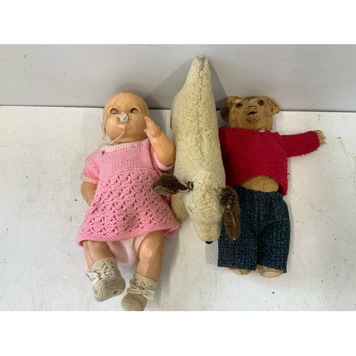 396 - Vintage Teddy Bear and Doll