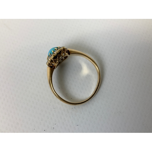 83 - Antique Turquoise and Old Cut Diamond Ring - Tests as 18ct Gold - Size Q