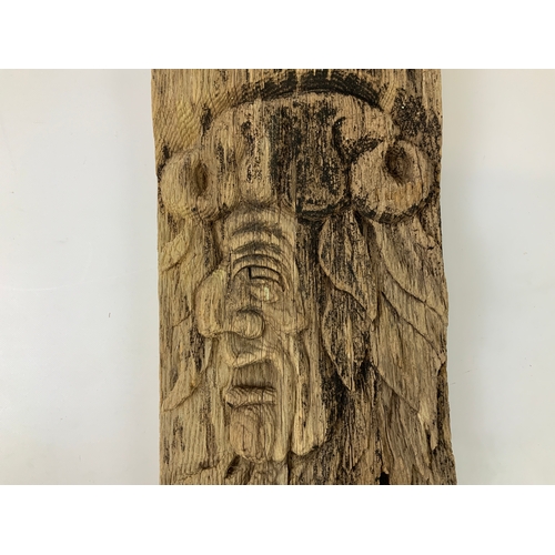 18 - Hardwood Antique Weathered Carving of Green Man - 82cm x 28cm