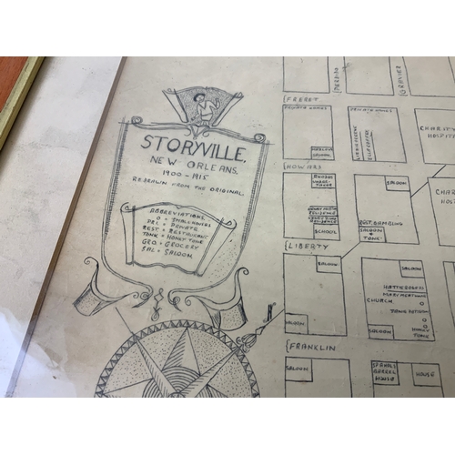 17 - Storyville New Orleans Town Plan 1900-1915 - Marked Redrawn from the Original - Visible Picture 40cm... 