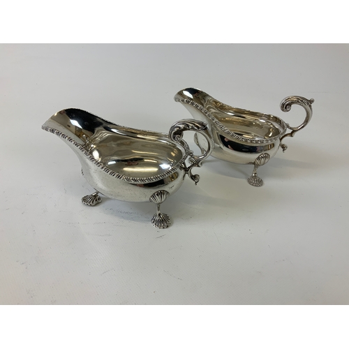 23 - Pair of Victorian Silver Sauce Boats, Each with Gadrooned Rim, Scroll Handle and Three Shell Capped ... 