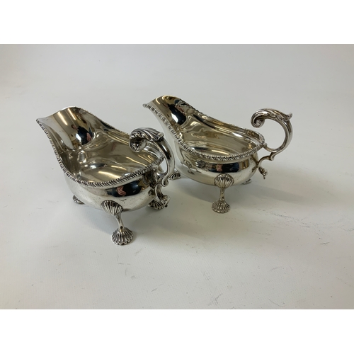 23 - Pair of Victorian Silver Sauce Boats, Each with Gadrooned Rim, Scroll Handle and Three Shell Capped ... 