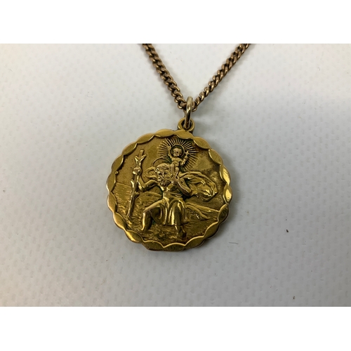 90 - 9ct Gold Chain with Saint Christopher Pendant - Chain 60cm - Total Weight 14g