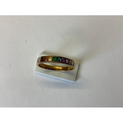 55 - 14ct Gold Multicolour Stone Ring - Size Q - 2.6g