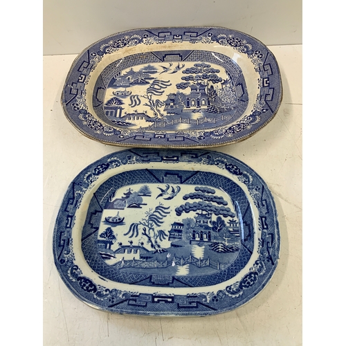 595 - 2x Blue and White Meat Plates