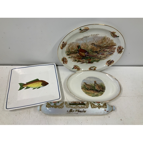 205 - Pheasant Plates and Glass Rolling Pin